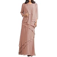 2-Piece Mother of The Bride Dresses with Jacket 3/4 Sleeve Chiffon Wedding Guest Dresses Mother of The Groom Dress