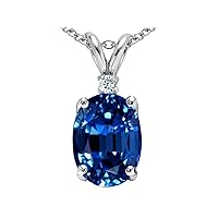 Tommaso Design Oval 8x6mm Created Blue Sapphire Pendant Necklace 14 kt White Gold