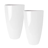 Plant Pots 2 Pack - Modern Indoor/Outdoor Planters for Home Decor - Weather-Resistant Large Flower Pots - Lightweight 22 Inches Tall Planters - White Glossy Round Pots for Plants