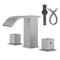 ARCORA Brushed Nickel Waterfall Bathroom Faucet - 8 Inch Widespread Bathroom Faucets for Sinks 3 Hole, Modern 2 Handles Bathroom Sink Faucet with Pon Up Drain and cUPC Supply Lines