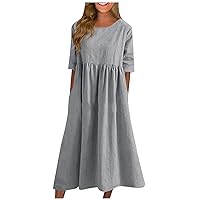 Women's Summer Dresses Solid Color Round Neck Half Sleeve Casual Long Dress 2023, S-5XL
