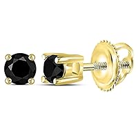 The Diamond Deal 10kt Yellow Gold Unisex Round Black Color Enhanced Diamond Solitaire Stud Earrings 1/4 Cttw