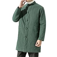 Chinese Traditional Dress Winter Cotton Linen Medium Long Parkas Men Clothing Padding Black Casual Coat Male
