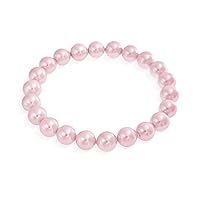 Bling Jewelry Classic Fashion Ball Bead Stackable Multi Strand Simulated White Pink Pearl Stretch Bracelet For Women Teen 8, 10, 12MM