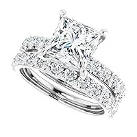 2 CT Princess Cut VVS1 Colorless Moissanite Engagement Ring Set, Wedding/Bridal Ring Set, Sterling Silver Vintage Antique Anniversary Promise Ring Set Gift for Her