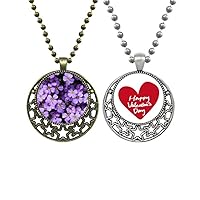 Purple Flowers Beautiful Romantic Pendant Necklace Mens Womens Valentine Chain