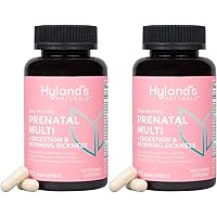 Hyland's Naturals Easy Morning Prenatal Multivitamin + Digestive Health & Morning Sickness Relief - 60 Vegan Capsules - with Folate, Choline, Zinc, Ginger Root, Prebiotics and Algae DHA (Pack of 2)