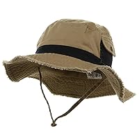 Washed Frayed Bucket Hats-Khaki Navy W11S39D