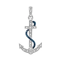 Sterling Silver Blue Diamond Anchor Necklace Pendant 1/10 Ctw