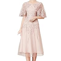 Mother of The Bride Dresses for Wedding Plus Size Sequin Lace Short Sleeve Round Neck Cocktail Dress for Women Wedding Guest