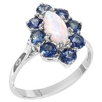 Solid 10k White Gold Natural Opal & Sapphire Womens Cluster Ring - Sizes 4 to 12 Available