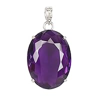 GEMHUB 94.5 Carat Violet Amethsyt Gemstone Pendant Without Chain Oval Shape Sterling Silver Pendant Without Chain Jewelry Women/Girls