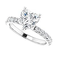 10K Solid White Gold Handmade Engagement Ring 1.00 CT Heart Cut Moissanite Diamond Solitaire Wedding/Bridal Ring for Women/Her Perfect Rings