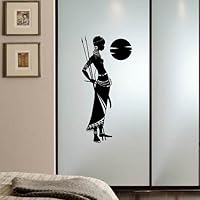 Wall Vinyl Decal Home Decor Art Sticker Beautiful African Girl Woman Warrior with a Spear Masai African Hairstyle Bedroom Living Room Removable Stylish Mural Unique Design 2401