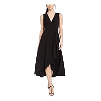 Calvin Klein Womens Gauze High-Low Surplice Wrap Dress, Black, 0P