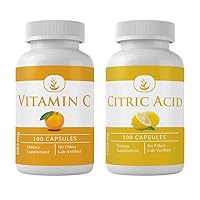 PURE ORIGINAL INGREDIENTS Vitamin C and Citric Acid Capsules Bundle, 100 Capsules Each, Always Pure, No Additives or Fillers