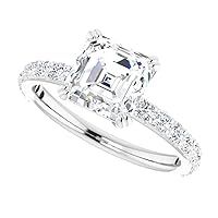 Asscher Cut Moissanite Wedding Ring Sets for Women, 3 CT Moissanite Rings Engagement Ring Sets Silver Ring Band Sets Free Engraved