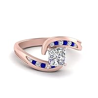 Choose Your Gemstone Channel Set Swirl Diamond CZ Ring Rose Gold Plated Princess Shape Side Stone Engagement Rings Matching Jewelry Wedding Jewelry Easy to Wear Gifts US Size 4 to 12