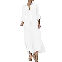 Floral Maxi Dresses for Women,Womens Casual Long Sleeve V Neck Slim Fit Button Up Dress Sexy Blend Long Dress E