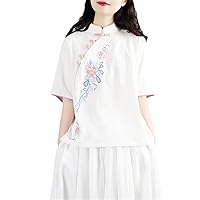 Chinese Traditional Embroidery Hanfu Dress Qipao Cheongsam Clothes Women Long Sleeve Top Shirt