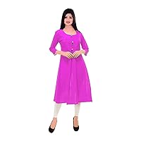 Indian Women's Long Dress Pink Color Casual Tunic Wedding Wear Cotton Kurti Plus Size