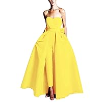 Women's Off Shoulder Jumpsuit Evening Dress With Detachable Skirt Sweetheart Satin Prom Gowns Pants