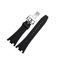 28mm Silicone Black Watch Band with Butterfly Buckle Suitable for Audemars Piguet Men's Watches (28 mm, Silver-Buckle)