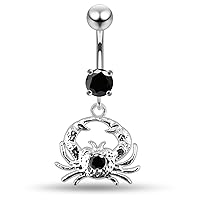 Jeweled Round Top with Crab Gem Dangling 925 Sterling Silver Belly-Navel Ring Body Jewelry