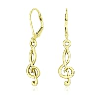 Music Guitar Treble Clef Musical Note Dangle Earrings Pendant For Women Teen Yellow 14K Gold Plated .925 Sterling Silver
