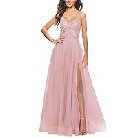 Elegant Lace Tulle Prom Dresses for Women Spaghetti Straps Puffy Formal Evening Gowns