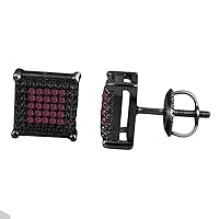 Mens & Ladies 1/5 Ctw Pink Sapphire In 14K Black Gold Plated 925 Silver Square Stud Earrings