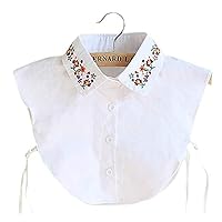 LANGUGU Women's Detachable Half Shirt Blouse Cotton False Collar Embroidery Flower Shirt Collar Fake Collar