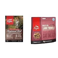 Dry Cat Food, Grain Free, Premium, High Protein, Fresh & Raw Animal Ingredients, Regional Red, 12lb Freeze Dried Cat Treats, Grass Fed Lamb, 1.25oz