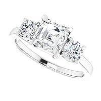 10K Solid White Gold Handmade Engagement Ring 1.00 CT Asscher Cut Moissanite Diamond Solitaire Wedding/Bridal Ring for Woman/Her Perfect Ring