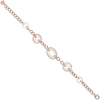 Sterling Silver Cubic Zirconia Oval & Circle Bracelet in Rose Gold & Rhodium Finishes & Ceramic Accents, 9/16 inch Wide