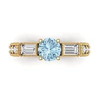 Clara Pucci 2.48 ct Round Baguette Cut 3 stone Solitaire Natural Sky Blue Topaz Accent Anniversary Promise Bridal ring 18K Yellow Gold