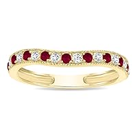 SZUL Ruby and Diamond Channel Set Wedding Band in 10K Yellow Gold