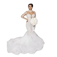 African high Neck Mermaid lace Women Ball Gown Wedding Dresses for Brides with Long Sleeves Train