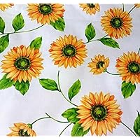 Sunflower Print Poly Cotton Fabric by The Yard, 58”/60” Wide