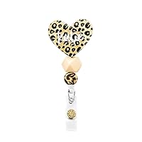 Personalized Cheetah & Leopard Heart Beaded Badge Reel - Retractable ID Badge Holder for Nurses, Doctors & Office Staff（Heart Badge Reel）