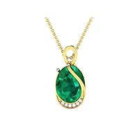 Antique Oval Shape Lab Made Emerald 925 Sterling Silver Pendant Necklace with Cubic Zirconia Link Chain 18