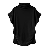 Women Sexy Mock Neck Summer Tops Cap Sleeve Slim Fit Shirts Solid Ruched Blouses Casual Trendy Cute Tunic Tee Top