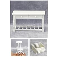 AirAds Dollhouse 1:12 Scale Dollhouse Miniature Computer Table Chair Writing Desk Nick-nack Basket Furniture White (Lot 3)