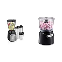 Hamilton Beach Stay or Go Blender with 32oz Jar, 8oz, Black and Silver (52400) & Electric Vegetable Chopper & Mini Food Processor, 3-Cup, 350 Watts, for Dicing, Mincing, and Puree, Black (72850)