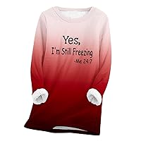 Yes, I'm Still Freezing Sweatshirt Womens Winter Tops Sherpa Lined Pullover Plus Size Shirts Round Neck Themal Tops
