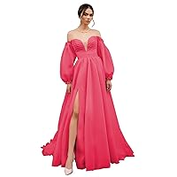 Puffy Sleeve Prom Dresses Off Shoulder Ball Gown Sweetheart Tulle Formal Evening Dress with Slit