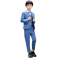 Boys' Checked 3-Piece Suit 2 Buttons Jacket Single Breasted Vest and Pants for Dinner Homecoming Uniform
