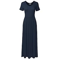 Women's Short Sleeve Long Maxi Loose Casual Dress with Pockets (XS-XXL)