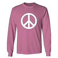 Retro Peace Rock and ROLL Hippie Love White Sign Symbol Men's Long Sleeve t Shirt (Pink Small)