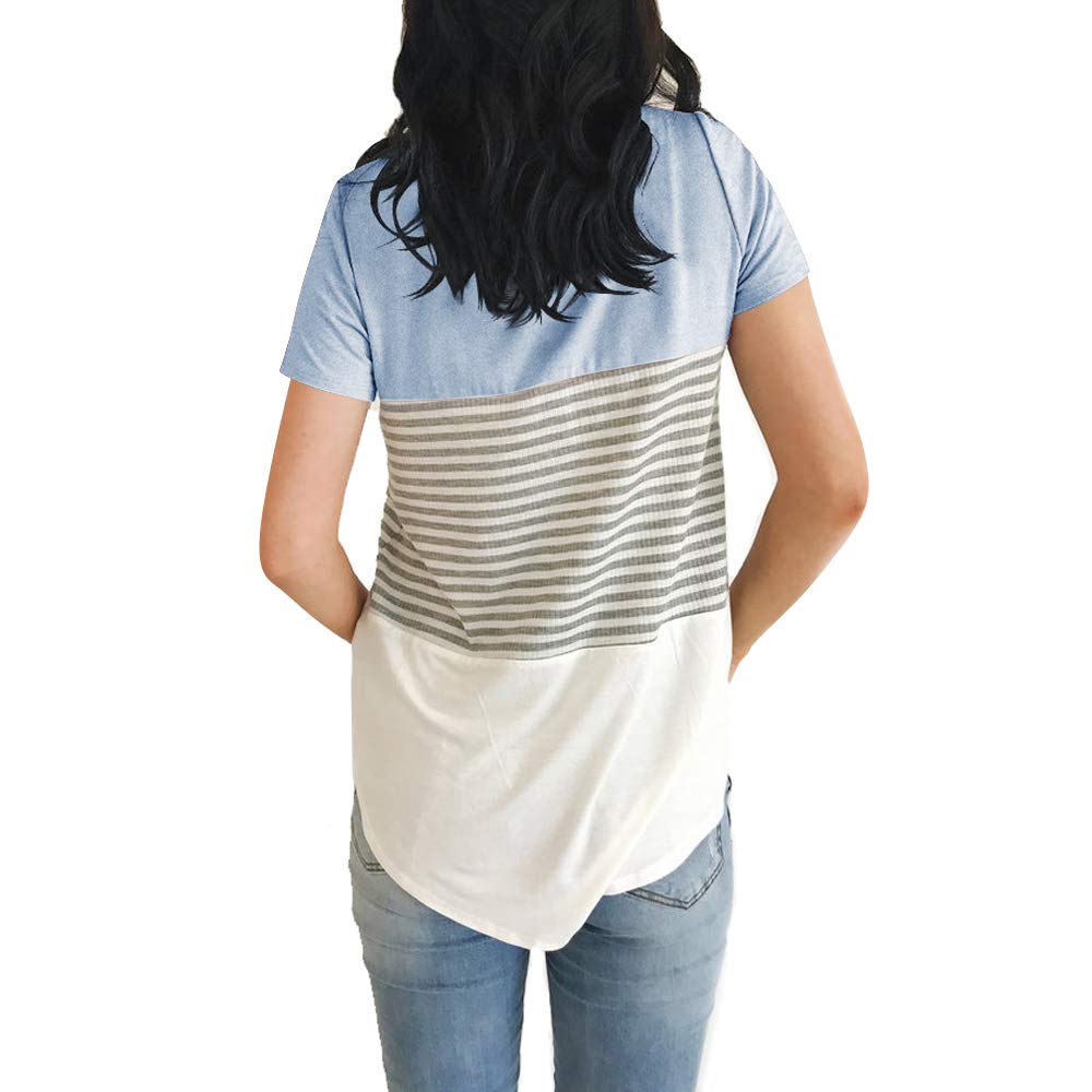 YunJey Round Neck Triple Color Block Stripe T-Shirt